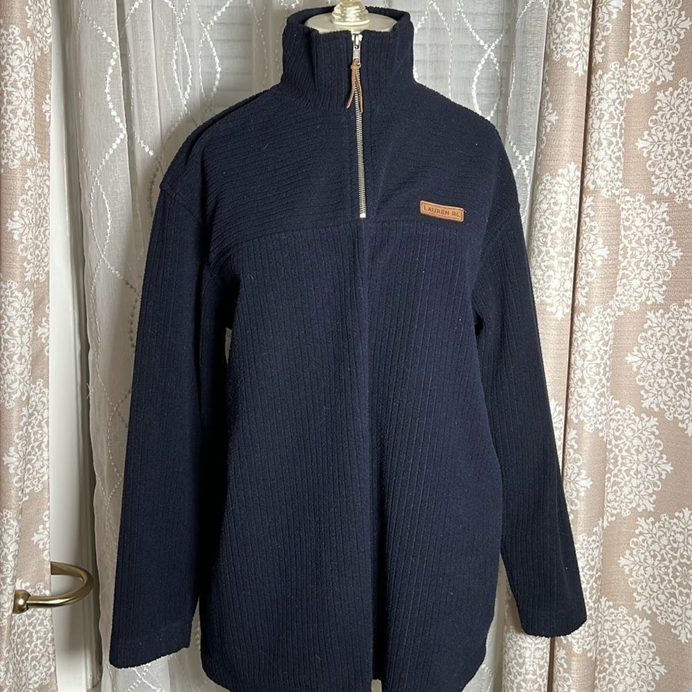 Lauren Ralph Lauren Black Ribbed Quarter-Zip Pullover | Size Medium